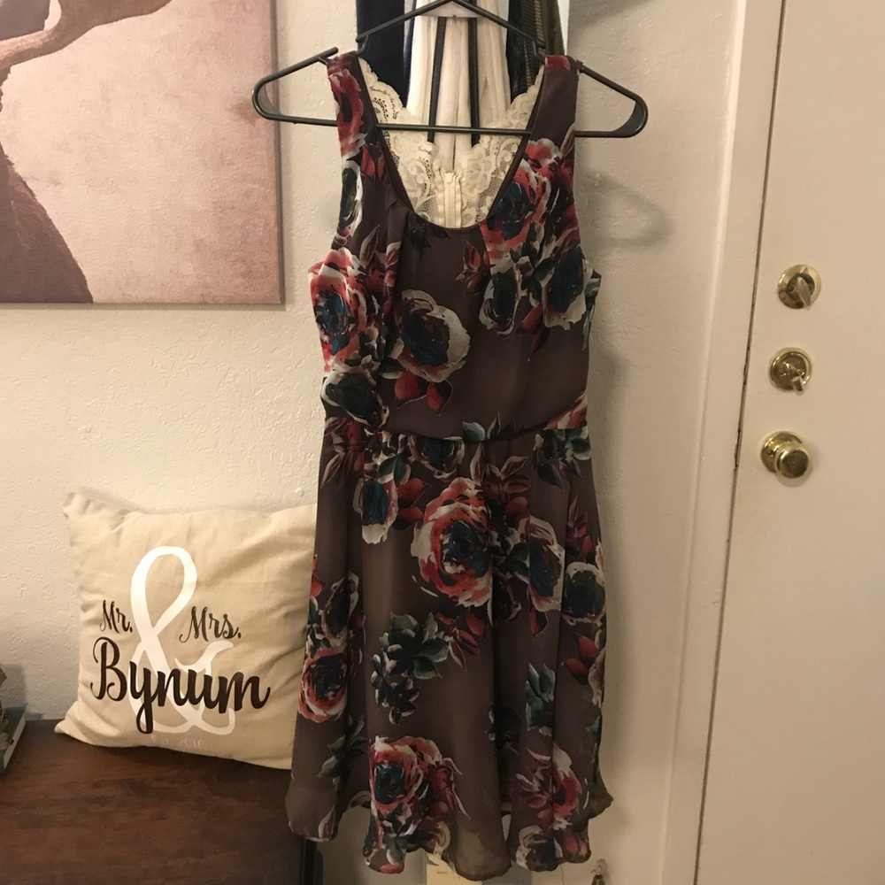 Brown floral and Lacey dress